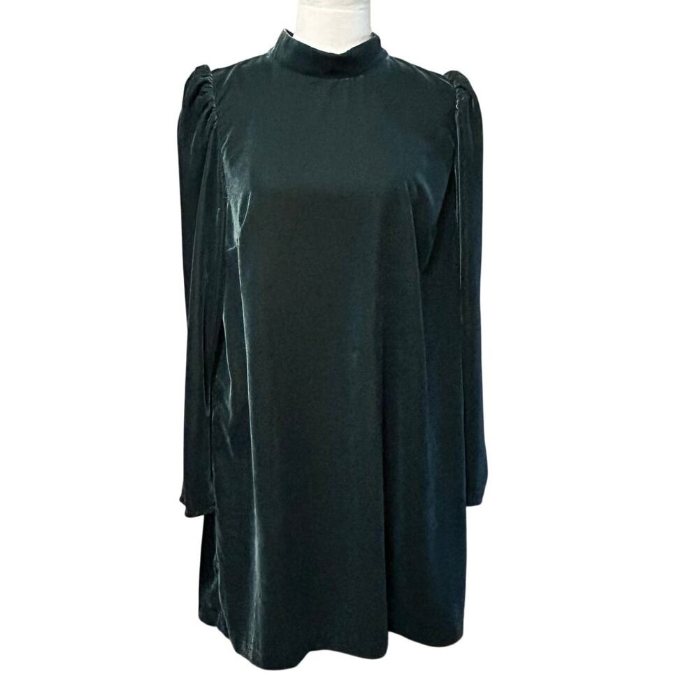GAP Forest Green Velvet Mock Neck Puff Sleeve Shift Women's Dress Large